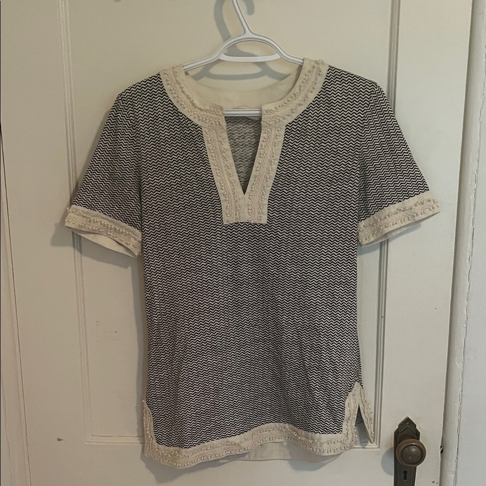 Tory Burch Black and Cream Short Sleeve Top